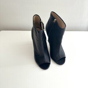 Jerome C. Rousseau Black Leather Peep Toe Ankle Booties Size 38